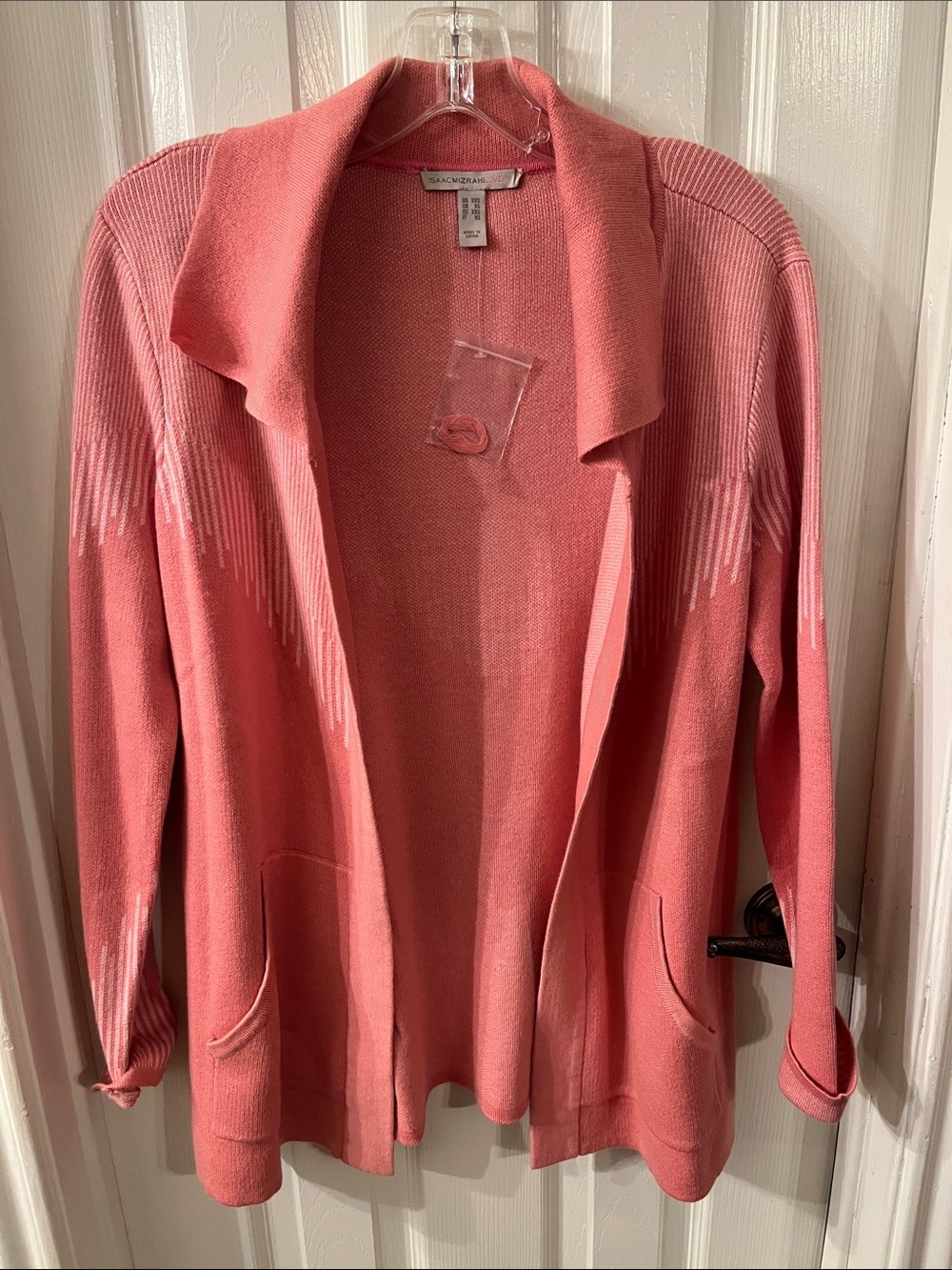 NWOT Isaac Mizrahi Coral Pink Open-Front Shawl Collar Cardigan size XXS